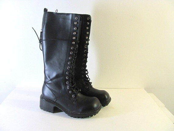 Vintage tall goth boots // lace up combat by dirtybirdiesvintage