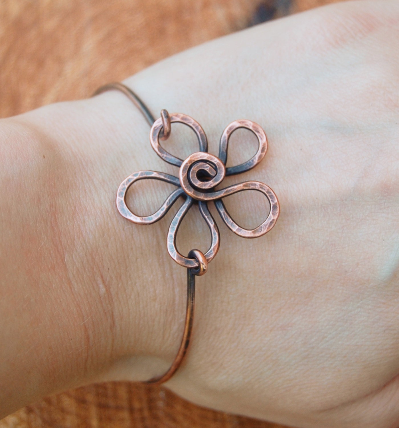 Flower Bracelet. Metal Flower. Wire Flower. Oxidized Copper
