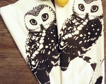 Set of 2 Towels - OWL - Multi-Purpose Flour Sack Bar Towels - Renewable Natural Cotton