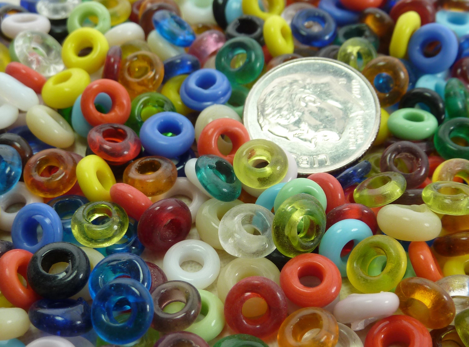 7x3mm Color Mixed Seamless Glass Donut Beads Large 3mm Hole 20 Grams