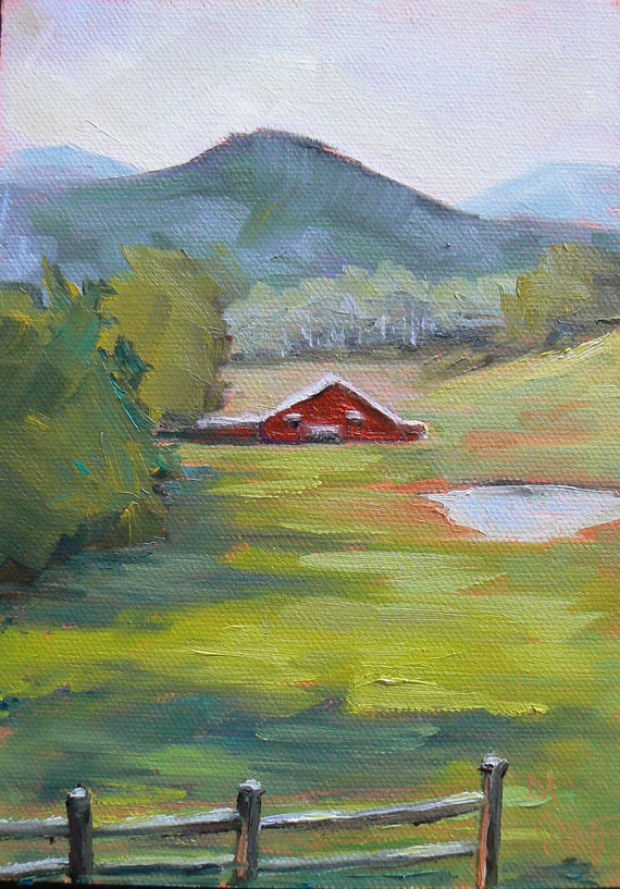 Farm Landscape Painting, Barn Painting,Impressionist art, "Valley View" 5x7", Painting on Sale,  Reduced from  85.00