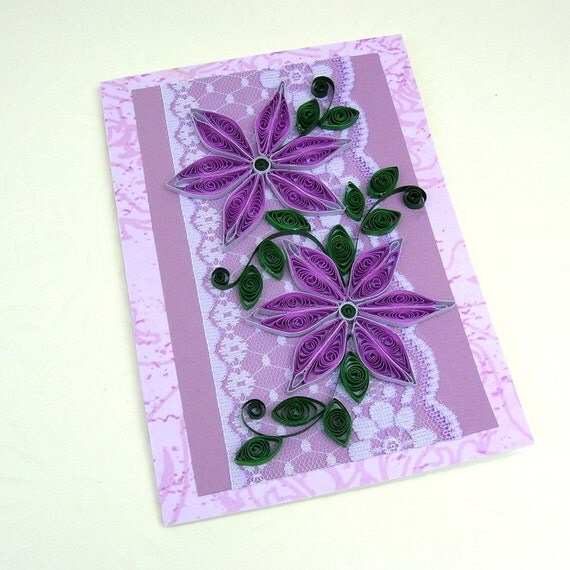 quilling card paper quilled purple daisies lace