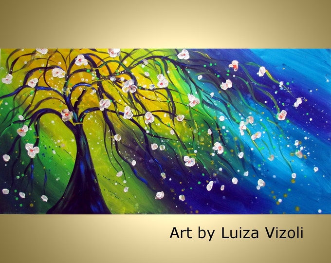 Original 72X36  Modern Tree Landscape Painting SUMMER MUSIC Large Canvas Art by Luiza Vizoli