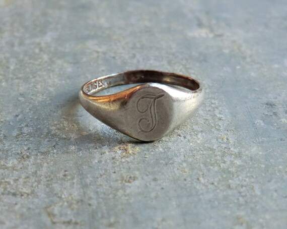Art Deco Sterling Signet Child's Ring with Monogram T