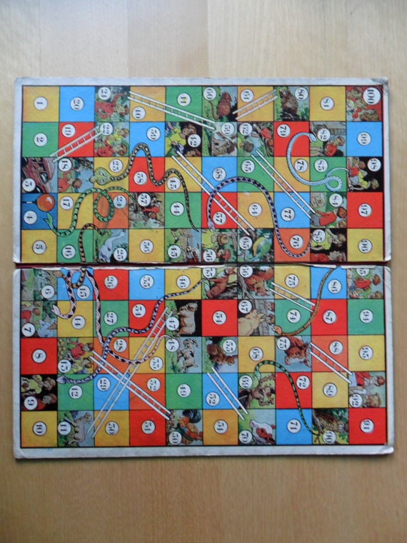 Vintage Snakes And Ladders Game Board Circa 1930s