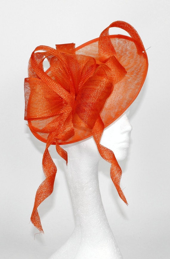 Orange Fascinator Hat for Weddings Occasions and by Hatsbycressida