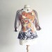 Women's Upcycled Top Rust Brown Shirt Comic Strip Bohemian Fashion Ladies Clothing Recycled Clothes XS XSmall 'ALICIA'