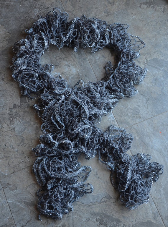 Items similar to silver crochet ruffle scarf on Etsy