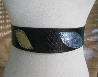 50s Ladies Belt VINYL Printed Snakeskin With Leaves 1950s Belt