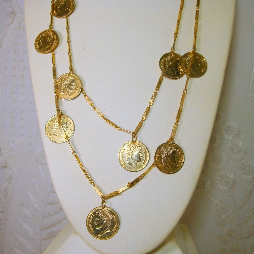 Long Gold Coin necklace Gypsy or Pirate or by VintageStarrBeads