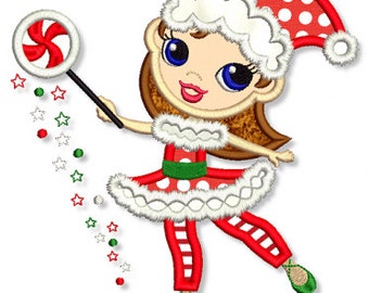 CHRISTMAS FAIRY Applique 4x4 5x7 6x10 7x11 Machine Embroidery Design girl Holiday  INSTANT Download