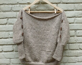 Baggy Wool Sweater with Boat Neck and Threequater Sleeves