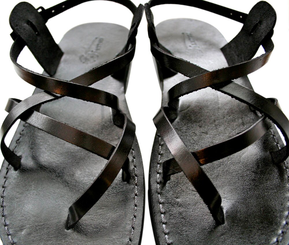 Black Triple Leather Sandals For Men & Women Handmade Unisex