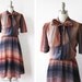 1970s dress / vintage chevron dress / autumn sunset semi sheer day dress
