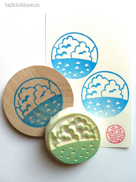 hawaiian ocean stamp. hand carved rubber stamp. summer holiday