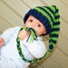 Baby Boy hat sport stocking cap elf crochet navy blue lime green 0-3 months newborn photo prop