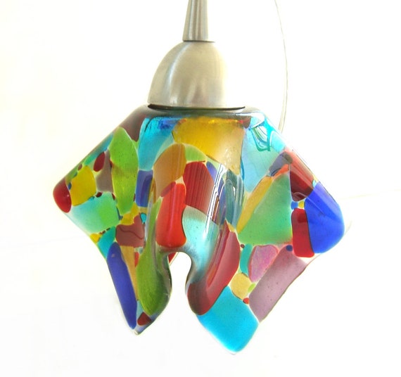 Seafoam Green Textured Glass Ceiling Pendant Light Fixture