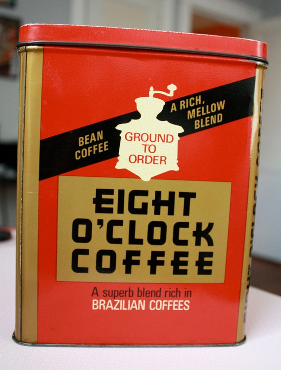 SALE Vintage Eight O' Clock Coffee Tin Large Size by kitschparade