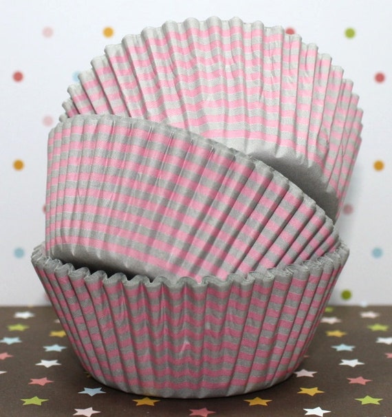 Gray/Pink Stripes Standard Cupcake Liners