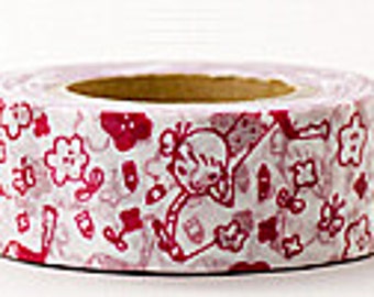 Delfonics Washi Masking Tape - Ruby Red Flowers - Wide - Snih