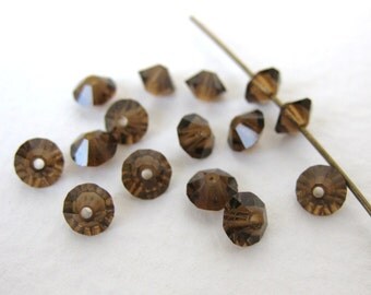 Czech Glass Vintage Beads Faceted Smoked Topaz Crystal Bicone 5mm vgb0502 (30)