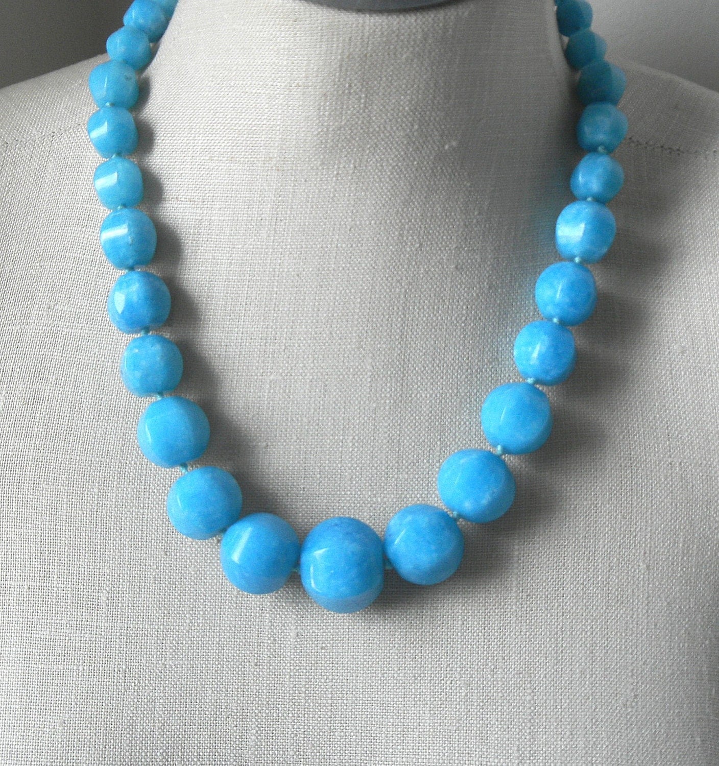 Cyan Blue Chunky Beaded necklace Faceted Bright Blue