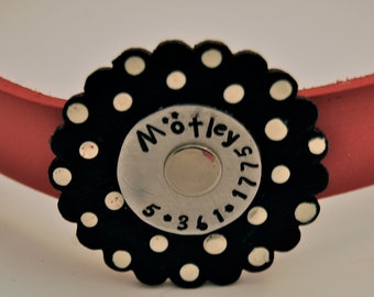 Leather Dog Collar / Darling Poppy Top / This collar has tag and collar ALL IN ONE You choose the colors