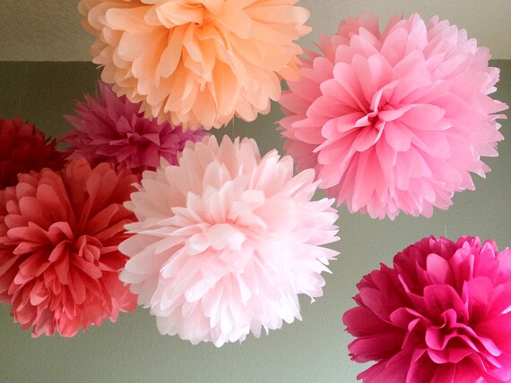 Valentine's Day - 10 Tissue Paper Pom DIY Kit - Blush and Bashful - Portland Original - Feminine Pinkalicious Party Il_570xn