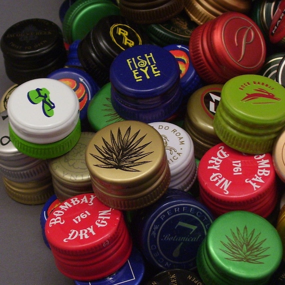 100 Assorted Reclaimed Twist Bottle Caps From Wine, Liquor, and Soda