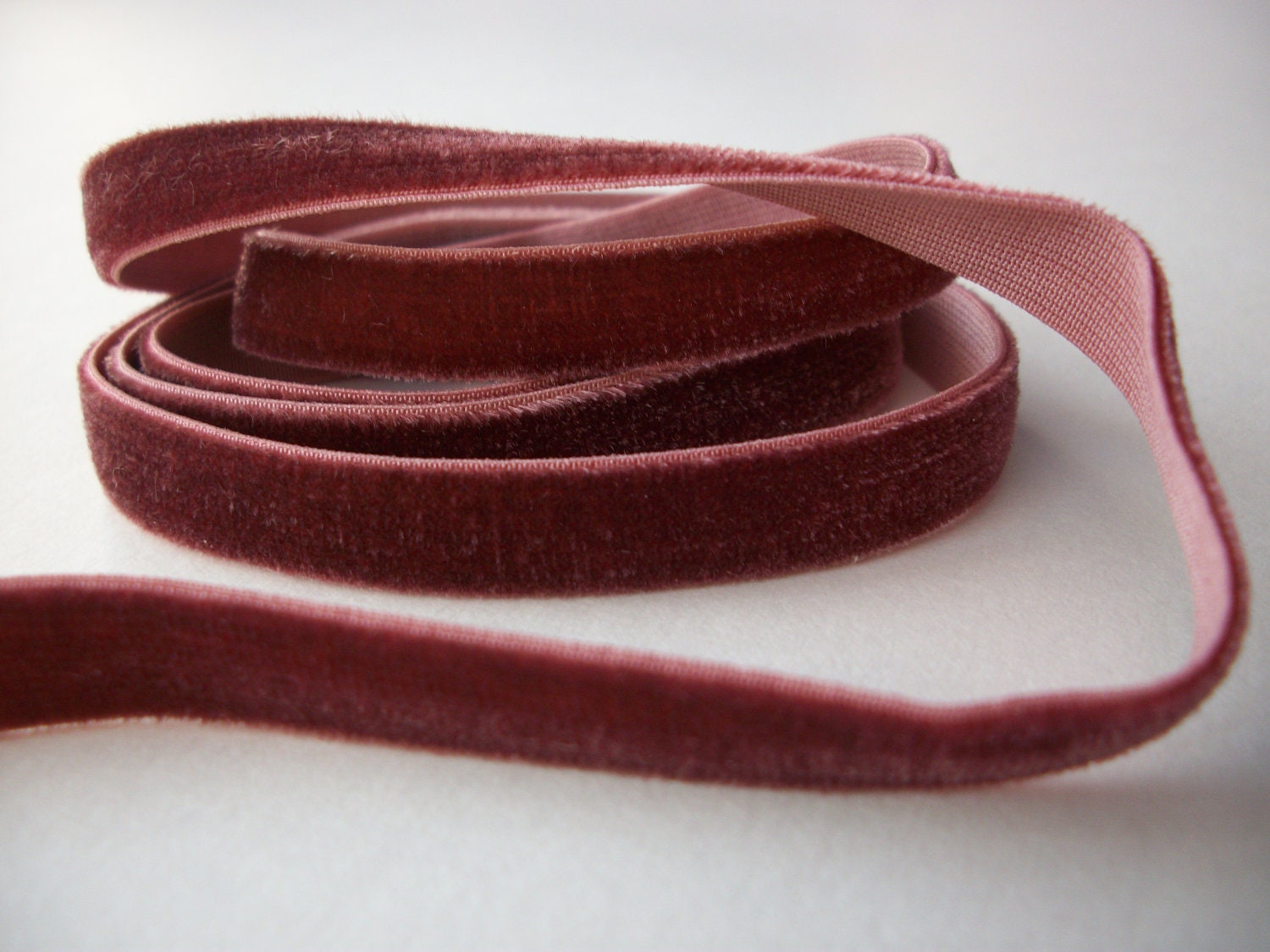 Brown velvet elastic ribbon trim 3 yards 10mm russet 3/8
