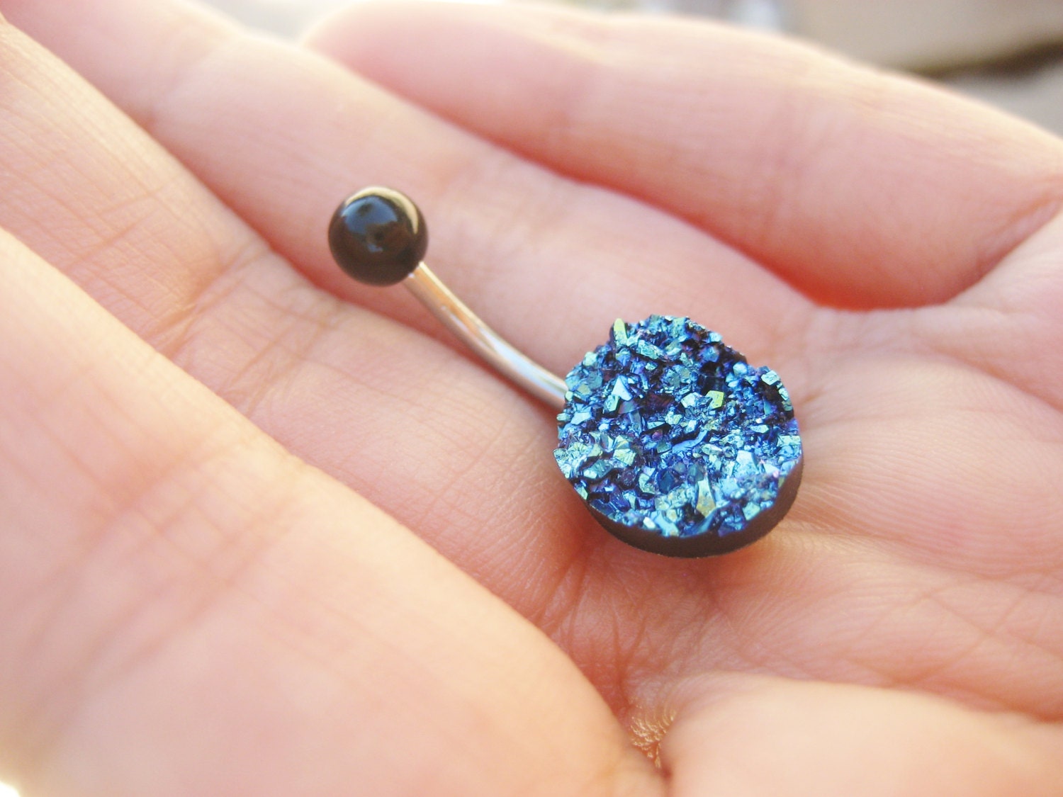 Belly Button Jewelry Blue Druzy Crystal Cluster Navel