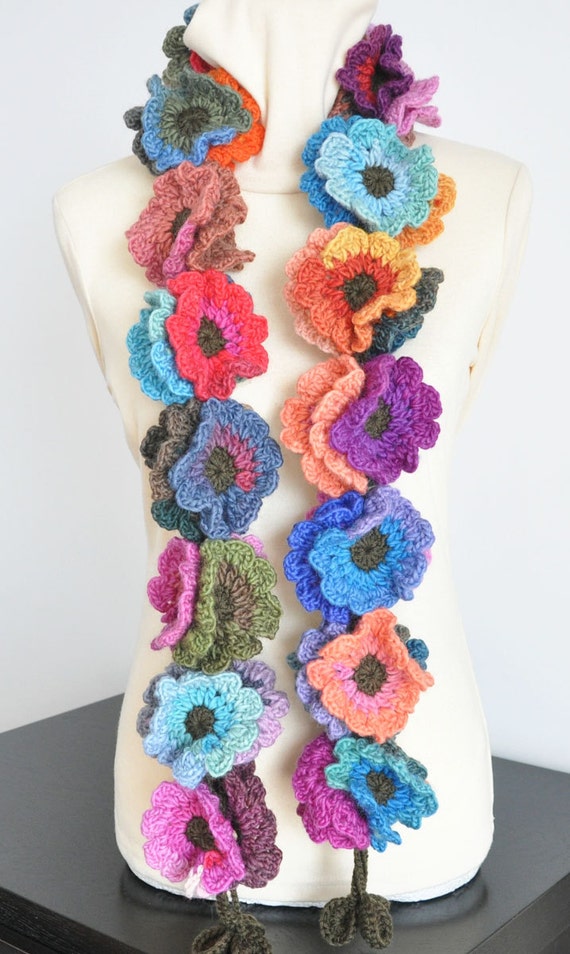 RESERVED Floral Fall Bright Crochet Multicolor Flowers