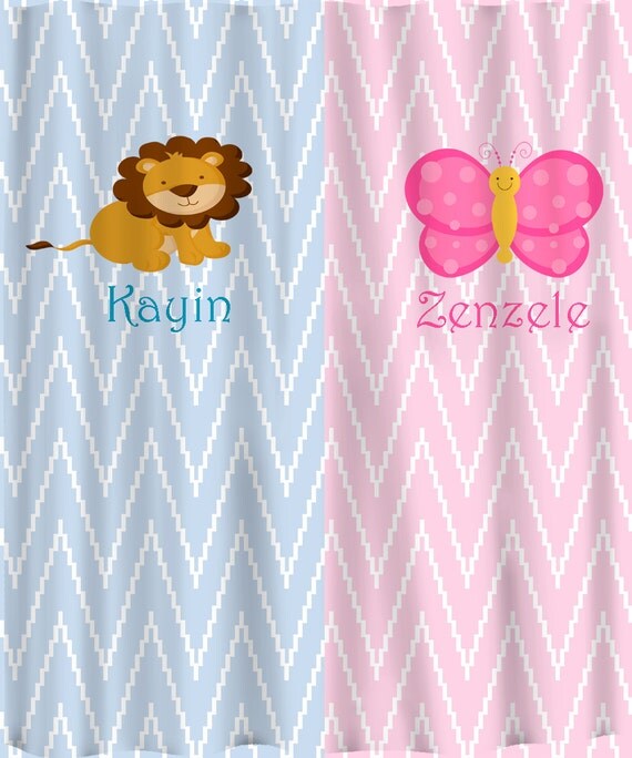 Personalized Shower Curtain Pink and Blue Shared Curtain