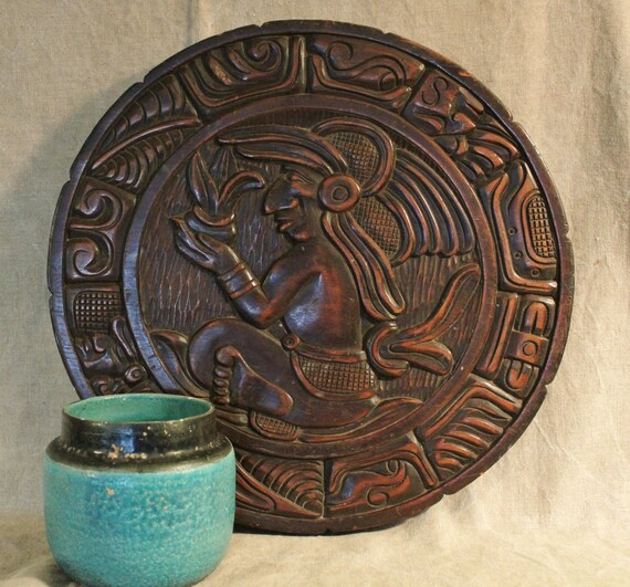 Vintage Mid Century Carved Wood Aztec Medicine Man Wall