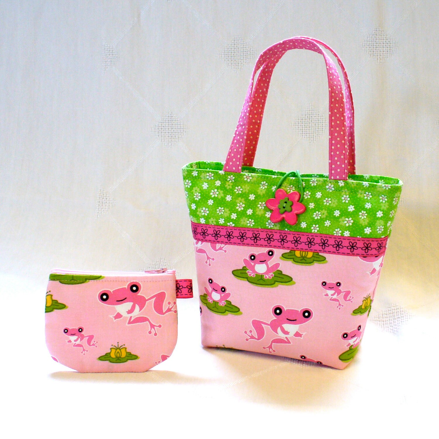 Little Girls Purse Coin Purse Set Cute Frogs Mini Tote Bag