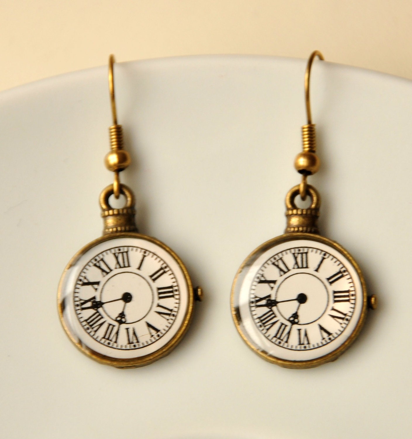 watch earrings clock earrings vintage style by LoriennaDesigns