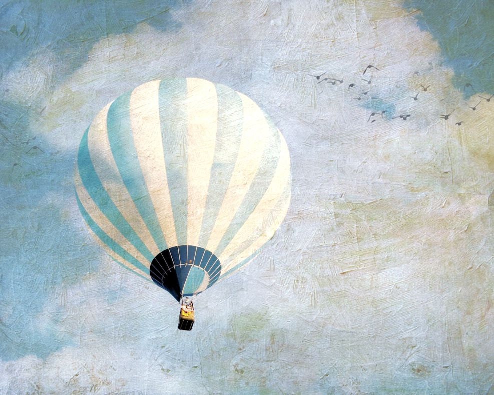 White and blue dreamy hot air balloon clouds pastel spring