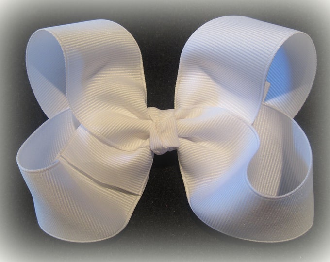 White Hair Bow - Girls Hairbows - Big Bows - Large Hair Bow - Classic Hairbows - Wedding Bow - Baby Bow - Toddler Bow - 4 5 inch Bows, 45G