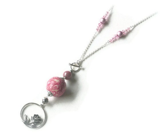 Pink Lariat Necklace bespoke handmade jewellery ny Lottie Of London