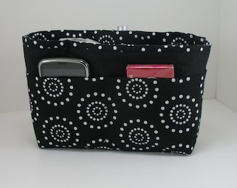 Purse Organizer Insert - Size Small Pictured- Black and White-5 Sizes available with options and choice of lining
