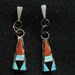 Vintage Zuni Native American Sterling Stone Inlaid Earrings 1960s