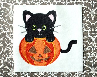 Cat and Pumpkin, INSTANT DIGITAL DOWNLOAD, Halloween Embroidery Design for Machine Embroidery 5x7
