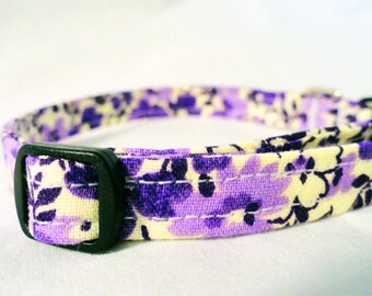 Pretty Purple Flowers Fabric Cat Kitten Collar Bell