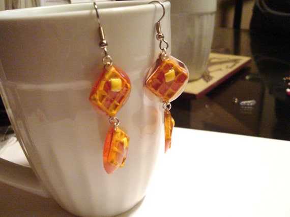 Waffle Earrings with Butter and Maple Syrup