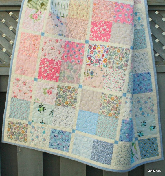 Baby or Lap Quilt Pastel Vintage Fabrics