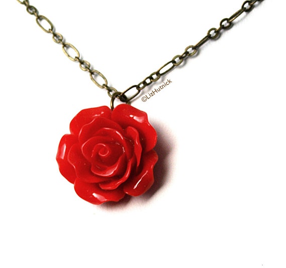 Rocket Red Rose Necklace. Statement Necklace. Romantic
