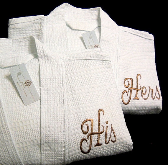 His Hers Mr Mrs Personalized Waffle Weave Robe Monogrammed 