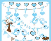 Cute Birds digital Clip Art Instant Download- twitter birds, love, hearts, scrapbooking, premade logo- Personal and Commercial Use Il_170x135