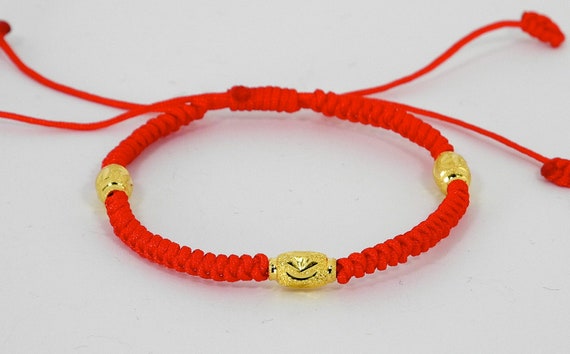 Solid Gold Trifecta Lucky Red String Bracelet by chaoxia on Etsy