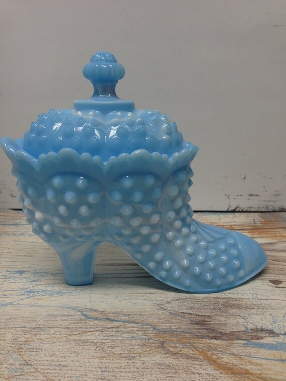 Fenton Blue Marble milk Glass Covered Candy Dish by SylviasFinds